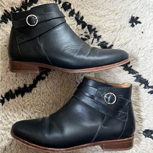 Sezane Black Leather Ankle Booties